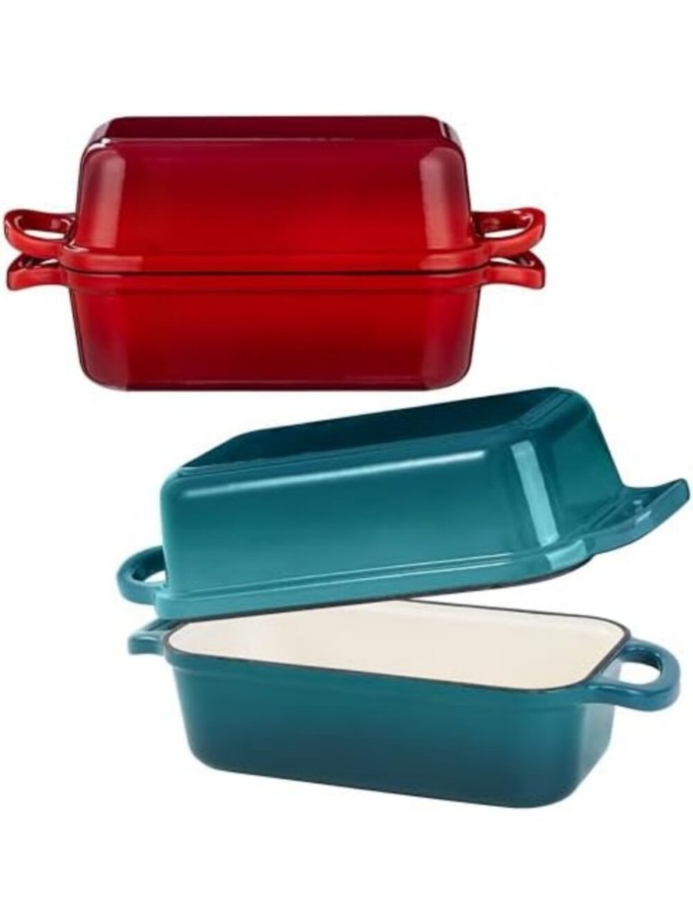 2-in-1 Enameled Cast Iron Loaf Pan, 9x5, Versatile Cherry & Teal Bakeware